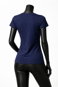 <b>Women's</b> <b>Navy</b> Blue Crew Neck T-Shirt Short Sleeve Slim Fit Jersey Cotton Casual Wear All Seasons - Product Image 5