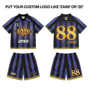 Men <b>Mesh</b> Jersey <b>Short</b> Set 120g Breathable Polyester Sportswear Yellow Blue Contrast Panel Custom Logo Number Heat-Transfer - Product Image 1