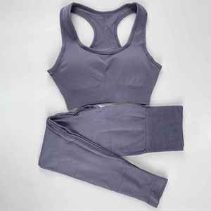Ensemble de vêtements de sport personnalisés avec logo, pantalon de yoga, leggings, soutien-gorge de sport, ensemble de yoga sans couture pour femmes, ensembles de fitness pour adultes - Product Image 3