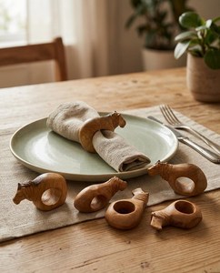 Handcrafted <b>Elephant</b> Wood Napkin Ring Holders - Classic Vintage Style Rustic Table <b>Decor</b> for Dining & Dinner Parties - Product Image 4