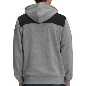 Men's Gray Black Color Blocking Hooded Sweatshirt Regular Fit French Terry Cotton Casual Autumn Wear With Front Pocket - Product Image 2