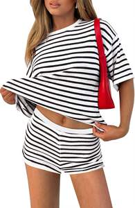 Women's Solid Knitted 2-Piece Set O-Neck <b>Three</b> <b>Quarter</b> Sleeve Regular Fit Knee Casual Top Shorts Breathable Hollow Design 100% - Product Image 5