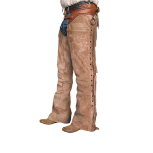 BAND BROTHERS Chaps de cowboy pour hommes, couleur unie, design personnalisé, franges, cuir véritable, fermeture à boucle, coupe décontractée, entraînement - Product Image 4
