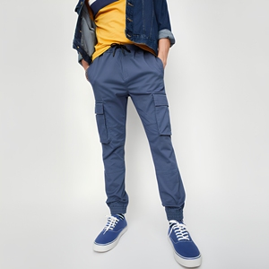 Pantalones Cargo Azules para Hombre, Cintura Elástica con Cordón, Múltiples Bolsillos, Estilo Casual, Transpirables, de Algodón, Ropa de Trabajo, para Primavera - Product Image 1
