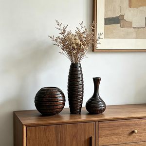 Juego de Jarrones Decorativos de Bambú Texturizado con Diseño Acanalado para Flores, Decoración del Hogar y Sala de Estar - Product Image 1