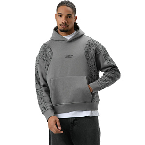 Sweat à capuche lourd en molleton 100 % coton pour homme, coupe décontractée, avec manches imprimées, idéal pour l'hiver, personnalisable, style streetwear - Product Image 1