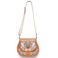 Colibris et fleurs peints à la main sur une véritable pierre précieuse turquoise en cuir taillé à la main bandoulière accessoire de nouvelle saison