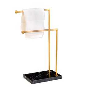Skies Trader Gold Double T-Bar Hand Towel <b>Stand</b> Freestanding Bathroom Countertop Organizer with Black Marble <b>Weighted</b> Base Rack - Product Image 6