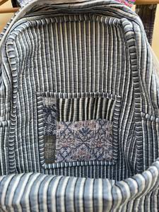 Sac à dos matelassé rayé pour filles, sac d'école en coton fait main, sac de voyage léger multi-poches, style bohème, 20 pouces - Product Image 3