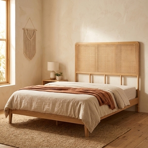 Cabecera de Cama Serena, Moderna, de Ratán Natural, Ecológica, Duradera, Color Marrón, Tamaño Personalizado, Tapicería de Microfibra - Product Image 3