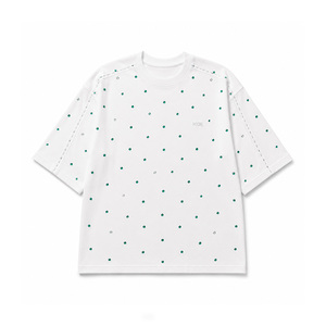 Customized <b>Rhinestone</b> Embellished women's shirt Emerald Green Crystals Cotton Knit T-Shirt Casual Short Sleeve Pearl Beads Shirt - Product Image 3