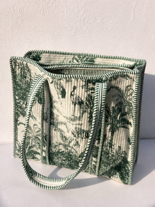 Green Solid Color Vintage <b>Lightweight</b> Quilted Cotton Tote <b>Bag</b> 18x18cm Shoulder Handbag for Shopping Travel & <b>Beach</b> Use - Product Image 2