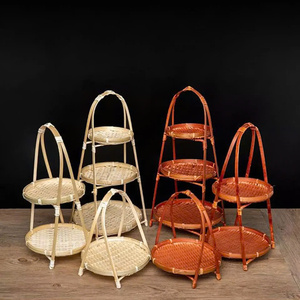 Panier rustique en bambou tressé fait main, plateau plat pour service ou décoration, écran rond en bambou tressé, panier écran. - Product Image 3