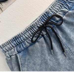 Conjunto de 2 piezas lavado para mujer: Top de manga corta regular y shorts con cintura elástica y cordón, estilo vintage sólido, ropa casual de calle. - Product Image 5