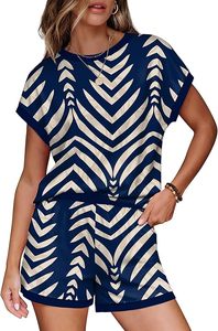 Ensemble 2 pièces pour femmes, short à imprimé géométrique, col rond, manches courtes, coupe ample, tenue d'été décontractée avec poche, longueur au-dessus du genou - Product Image 2