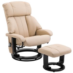 Poltrona Reclinabile Massaggiante in Pelle Beige con Poggiapiedi, Funzione Vibrazione e Riscaldamento a 10 Punti, Manuale, per Soggiorno - Product Image 1