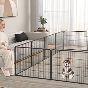 Corral Expandible para Perros - 16 Paneles, Altura 24/32/40, Cierre Seguro, Puerta Grande, Estructura Metálica Resistente, Fácil Montaje y Patas Antideslizantes - Product Image 3