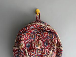 Bohemian Cotton <b>Drawstring</b> <b>Backpack</b> With Floral Pattern Red Multi Color Daily Use - Product Image 2