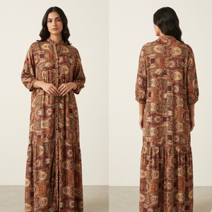 Elegante Vestido Maxi de Seda para Mujer, Talla Única, Estilo Boho Paisley, Kaftán de Lujo, Manga Larga, para Vacaciones, Holgado y Fluido - Product Image 2