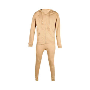 Survêtement 2-en-1 à capuche pour homme, manches longues, coupe classique, 100 % coton molletonné, automne, décontracté, fermeture éclair, couleur unie, respirant, design latéral - Product Image 3