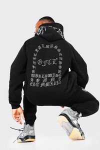 Conjunto de Chándal de Alta Calidad con Logotipo Estampado con Efecto Desgastado por el Sol y Pedrería para Hombre y Mujer, Conjunto de 2 Piezas - Product Image 6