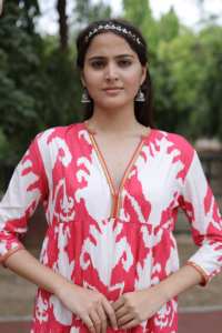 Vestido Corto Estampado a Mano de la India para Mujer, Vestido Casual de Algodón para Verano, Estilo Boho, Vestido Maxi con Cintura Natural - Product Image 4