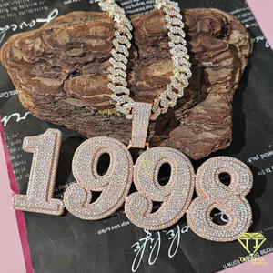 Collana con ciondolo personalizzato <span class=keywords><strong>1998</strong></span>, con diamanti coltivati in laboratorio, catena cubana, gioielli hip hop per uomo e donna - Product Image 2