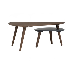 Nested <b>Coffee</b> <b>Table</b> Set of 2 with Pebble-Shaped Tops and Solid Wood Tripod Legs for Residential Project and <b>Small</b> Apartments - Product Image 1