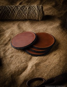 Genuine Leather Coasters for <b>Beer</b> Mug Large Round Drink Mat Set Luxury <b>Table</b> Protection Custom Manufacturer GLC-0039 - Product Image 2