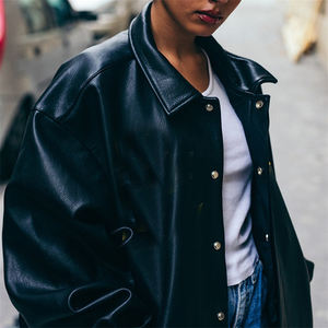 Veste en similicuir pour homme avec logo personnalisé, col rabattu à un bouton, style streetwear, vêtement d'hiver en PU - Product Image 5