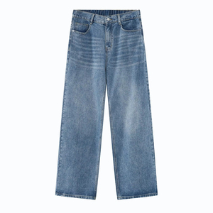 Custom 100% Cotton Straight Fit Baggy Washed Jeans Vintage Strip Denim Pants for Men Streetwear Style Solid Black <b>Trousers</b> - Product Image 5