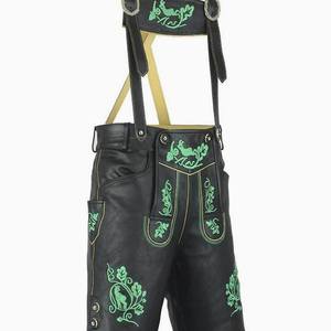 Clásicas Pantalones de Cuero Bávaras Negras Trachten Bordadas, Tallas Europeas 46 a 62, En Stock - Product Image 1
