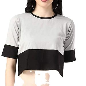 Women's Stylish Lightweight <b>Crop</b> <b>Top</b> for Summer Two Tone Colors Breathable and Hot Selling with Front Logo - Product Image 1