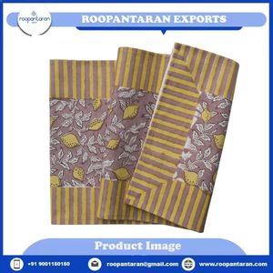 Latest Stylished Modern Printed Cotton Table <b>Runner</b> with Lemon Floral Pattern and Striped Border for Home Dining Decor - Product Image 4