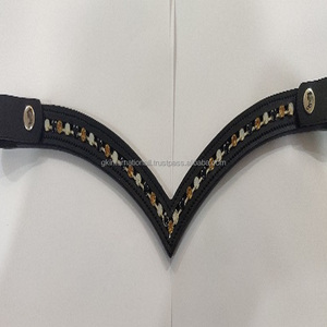 BANDE DE BROW DE CANAL VIDE EN FORME DE V ÉQUESTRE PERSONNALISER À LA MODE AVEC LE CUIR DE HAUTE QUALITÉ ET LA CHAÎNE MÉTALLIQUE DÉCORATIVE - Product Image 2