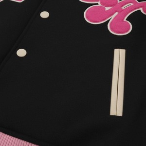 Blouson universitaire noir pour le streetwear avec broderies et patchs, coupe classique, col rabattable, imperméable, style décontracté - Product Image 4