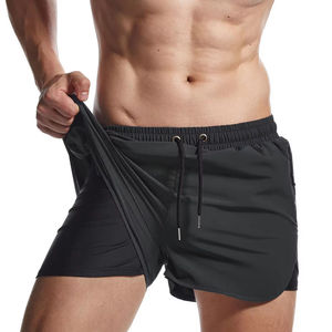 Shorts de sport 2-en-1 personnalisés en polyester pour hommes – Vente en gros, couleur unie, double couche, séchage rapide, pour la course et le basketball - Product Image 3