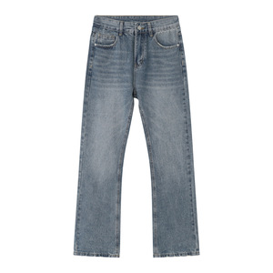 Pantalones Vaqueros Casuales de Corte Recto para Hombre, Color Azul Claro, Cintura Alta, Cierre de Botones, Lavado a la Piedra, de Algodón, con Bolsillos, Estilo Otoñal - Product Image 1