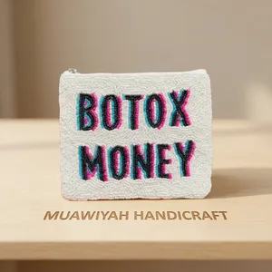 Porte-monnaie perlé fait main style bohème, mini pochette à fermeture éclair, design créatif lettres faites à la main, blanc rose bleu, pochette à monnaie Botox - Product Image 4