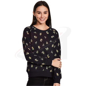 Sweat-shirt tricoté à imprimé floral pour femme, col rond, manches longues, pull décontracté, respirant, en coton et fibre de bambou, pour l'automne - Product Image 3