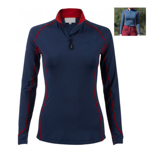 Camiseta de equitación de alta calidad para mujer, elástica, de secado rápido, transpirable, de spandex/algodón, con logotipo personalizado, servicio OEM, capa base. - Product Image 2