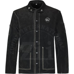 Veste de travail ignifuge noire avec panneaux rouges, coutures soudées, coupe classique, résistance à la chaleur 300°C-500°C, protection de niveau 1, 100% coton ZUNEZI - Product Image 2