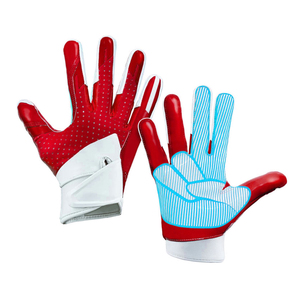 Gants de football américain de haute qualité personnalisés avec logo imprimé, à doigts entiers, avec fermeture auto-agrippante, antidérapants, pour hommes - Product Image 1