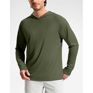 Chemise de pêche à manches longues pour homme, couleur olive, à capuche, UPF 50, séchage rapide, couleur unie, pull-over - Product Image 1