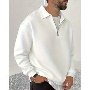 Men's Women's Heavyweight Half Zip Pullover Sweatshirt Oversized <b>Mock</b> <b>Neck</b> Plain Cotton Custom Streetwear <b>Top</b> - Product Image 3