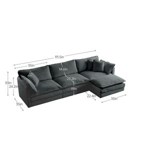 Divano Componibile Modulare a L Oversize in Ciniglia Grigia, Combinazione Libera, con Pouf Reversibile per Soggiorno - Product Image 2