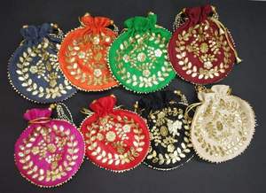 Beautiful Silk Classic Casual Fashion Rajasthani Traditional Design Gota Work Potli <b>Bags</b> Women New Arrival Wedding Mehndi Favor - Product Image 2