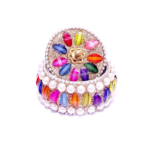 Boîte à bijoux ronde multicolores perlée, boîte de retour pour cadeaux de mariage, boîte de rangement pour bijoux mignonne faite à la main - Product Image 1