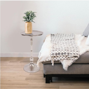 Mesa de Centro Moderna con Pedestal de Metal, Mesa Auxiliar Redonda, Tono Plateado, Duradera y Fácil de Limpiar, Muebles para Sala de Estar - Product Image 4