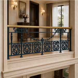 Barandilla de Hierro Fundido Europea Moderna Resistente al Agua para Balcón, Escalera, Villa, Panel Azul Dorado con Adornos Decorativos, Valla Duradera - Product Image 4